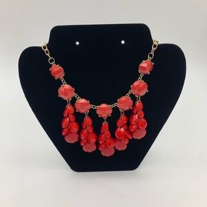Beautiful Vintage Red Faced Teardrop & Square Geometric Acrylic Beaded Necklace